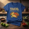 Taco The Answer is Taco T-Shirt with graphic of three tacos and lime slices