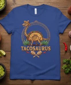 TACOSURUS bold graphic design printed on comfortable cotton t-shirt