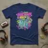 Take Me Back To The 80's graphic t-shirt design with cassette tapes, boomboxes, and neon colors