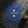 Take A Seat quote with down and up arrows featuring wings on a blue t-shirt design