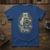 Talk To My Paw T-Shirt design featuring a bulldog holding a shield with a paw print and ornate gold accents