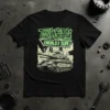 Tankgirl World Surf T-Shirt featuring a detailed illustration of a tank with neon green text and a retro design