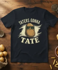 Taters Gonna Tate t-shirt design with a cool potato wearing sunglasses and distressed text