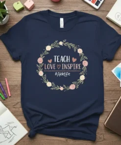 TEACH LOVE INSPIRE #AideLife bold graphic design printed on comfortable cotton t-shirt