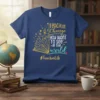 Navy blue t-shirt with "TEACH the Change you want TO SEE in the world #Teacherlife" quote and open book graphic