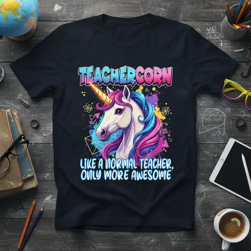 TEACHERCORN LIKE A NORMAL quote printed with creative illustration on breathable fabric t-shirt design