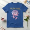 Blue t-shirt with gold "Team Girl" text and a pink geometric rose graphic, perfect for gender reveal parties