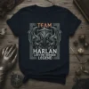 Team Harlan Lifetime Member Legend T-Shirt featuring dragon crest and custom name text