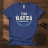 Team Hayes Lifetime Member text design with a laurel wreath on a royal blue t-shirt