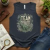 Team Herbivore t-shirt featuring a green Brontosaurus dinosaur surrounded by leafy green foliage and decorative borders