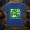 Team Isibindi Bruh House Of Courage text design with green and white polka dots and outlined letters on a blue