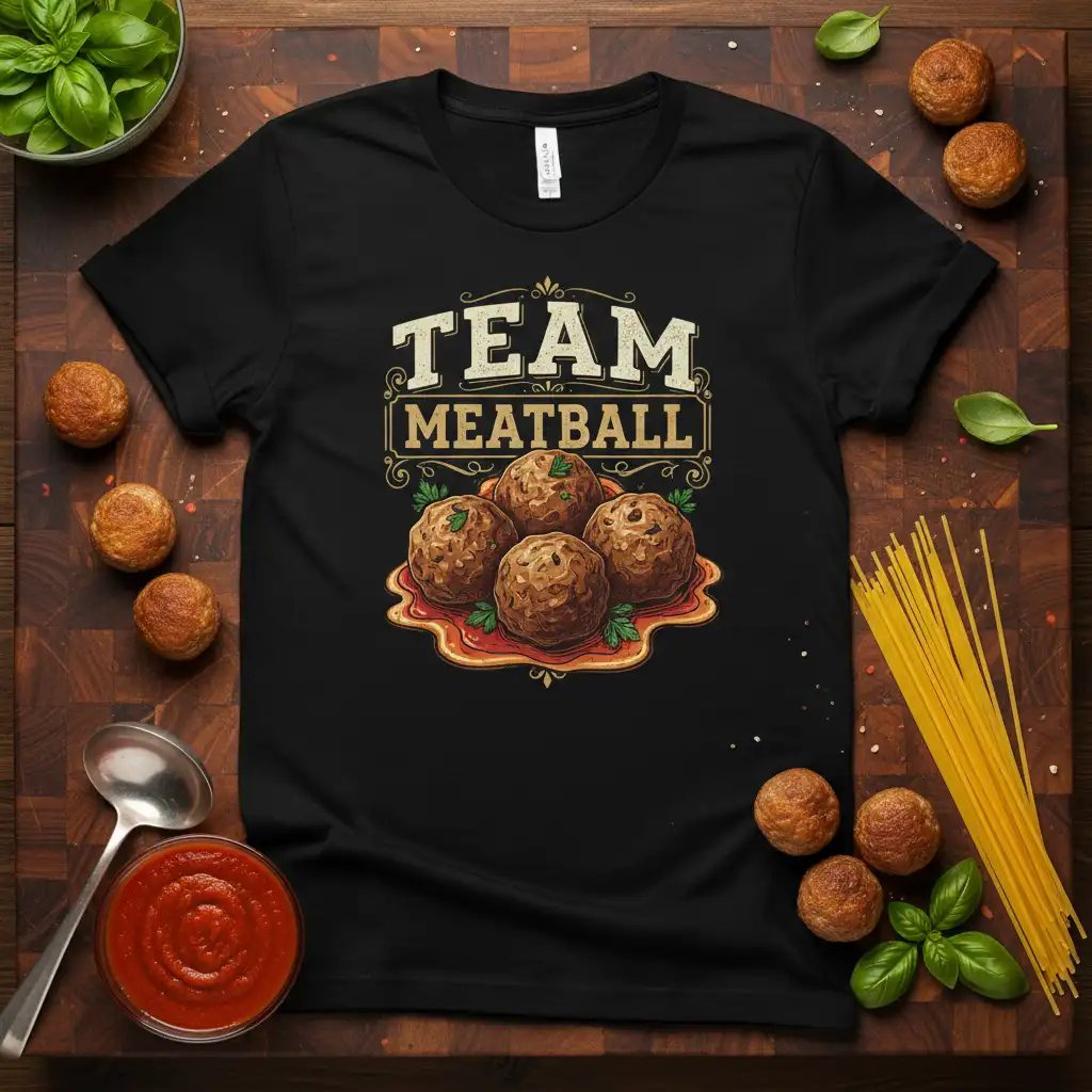 Team Meatball text design featuring appetizing meatballs illustration for Italian food lovers