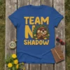 Team No Shadow t-shirt design featuring a cool groundhog wearing sunglasses and the text "TEAM NO SHADOW" in yellow lettering