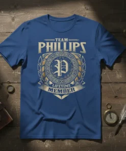 Team Phillips Lifetime Member t-shirt design featuring vintage gold typography and emblem