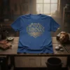 Blue t-shirt with gold "TEAM SIBINDI" crest design, featuring shield and decorative elements