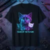 Tears of the Future neon cyberpunk cat graphic t-shirt with multiple cats crying and circuits