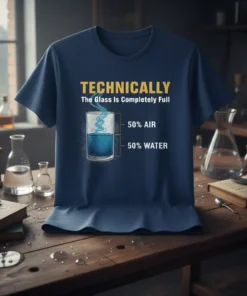 Technically The Glass Is Completely Full T-Shirt with 50% Air and 50% Water illustration, scientific humor design