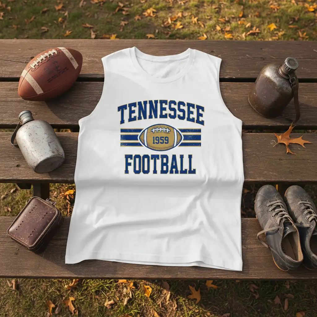 Tennessee 1959 Football vintage design on a white sleeveless t-shirt