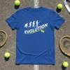 Tennis Evolution T-Shirt design showing human evolution stages ending with a tennis player holding a racket