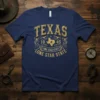 Texas Lone Star State 1845 T-Shirt design with distressed golden typography and map of Texas