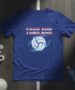 Thailand Volleyball T-Shirt with Thai flag text and a dynamic volleyball graphic