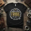 Thankful For My Tribe quote t-shirt design with gold textured lettering and rustic wreath graphic