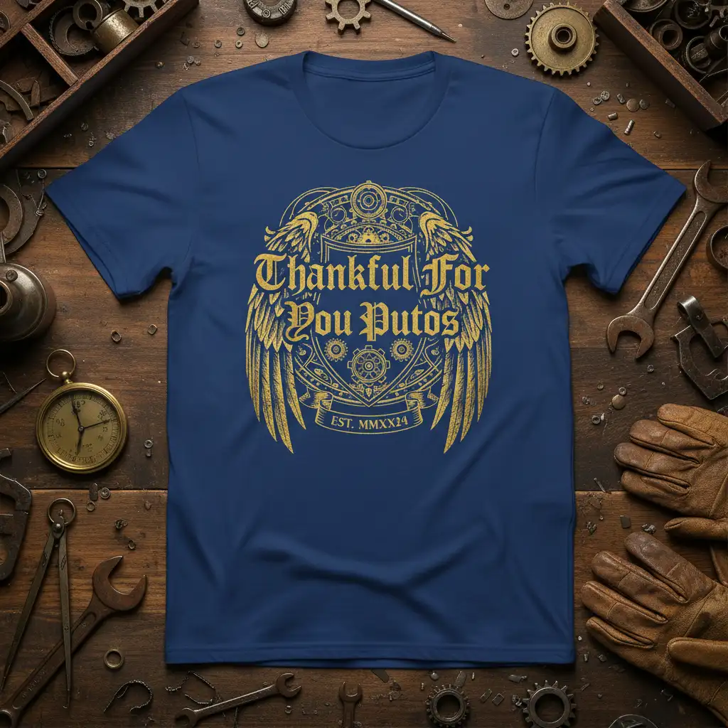 Thankful For You Putos T-Shirt featuring a vintage crest, wings, and the year EST. MMXX14