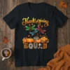 Thanksgiving SQUAD t-shirt design with pumpkins, dragonflies, and plaid text in fall colors