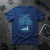 T-shirt with "THAT WASN'T VERY DATA DRIVEN OF YOU" text and a colorful bar graph design in neon blue and