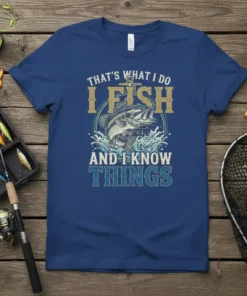 That's What I Do I Fish And I Know Things fishing quote t-shirt with bass graphic
