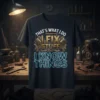 That's What I Do I Fix Stuff And I Know Things quote on a dark t-shirt with piston and wrench