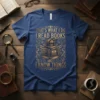 T-shirt with gold text "That's What I Do I Read Books And I Know Things" featuring an observatory graphic