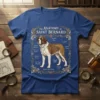 The Anatomy of Saint Bernard t-shirt design with detailed labels pointing to different dog features, including "Soulful Eyes" and "Wiggly