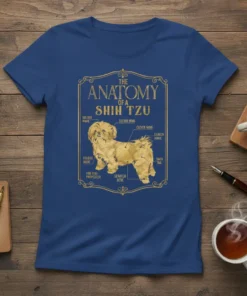 The Anatomy of a Shih Tzu T-Shirt with humorous dog labels and illustration of a Shih Tzu dog