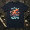 THE ATLANTIC OCEAN EXPLORATION TEAM text with a polygonal orange octopus graphic on a navy t-shirt