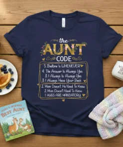 the AUNT CODE 5. text design featuring eye-catching typography on quality t-shirt