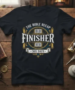 The Bible Recap Finisher 365 Days t-shirt design with open books and scroll motifs