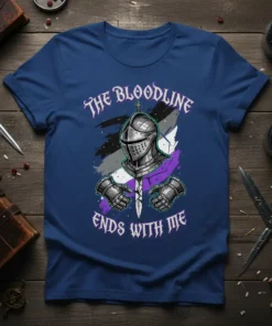 The Bloodline Ends With Me quote with a knight in armor and asexual pride flag colors on a t-shirt