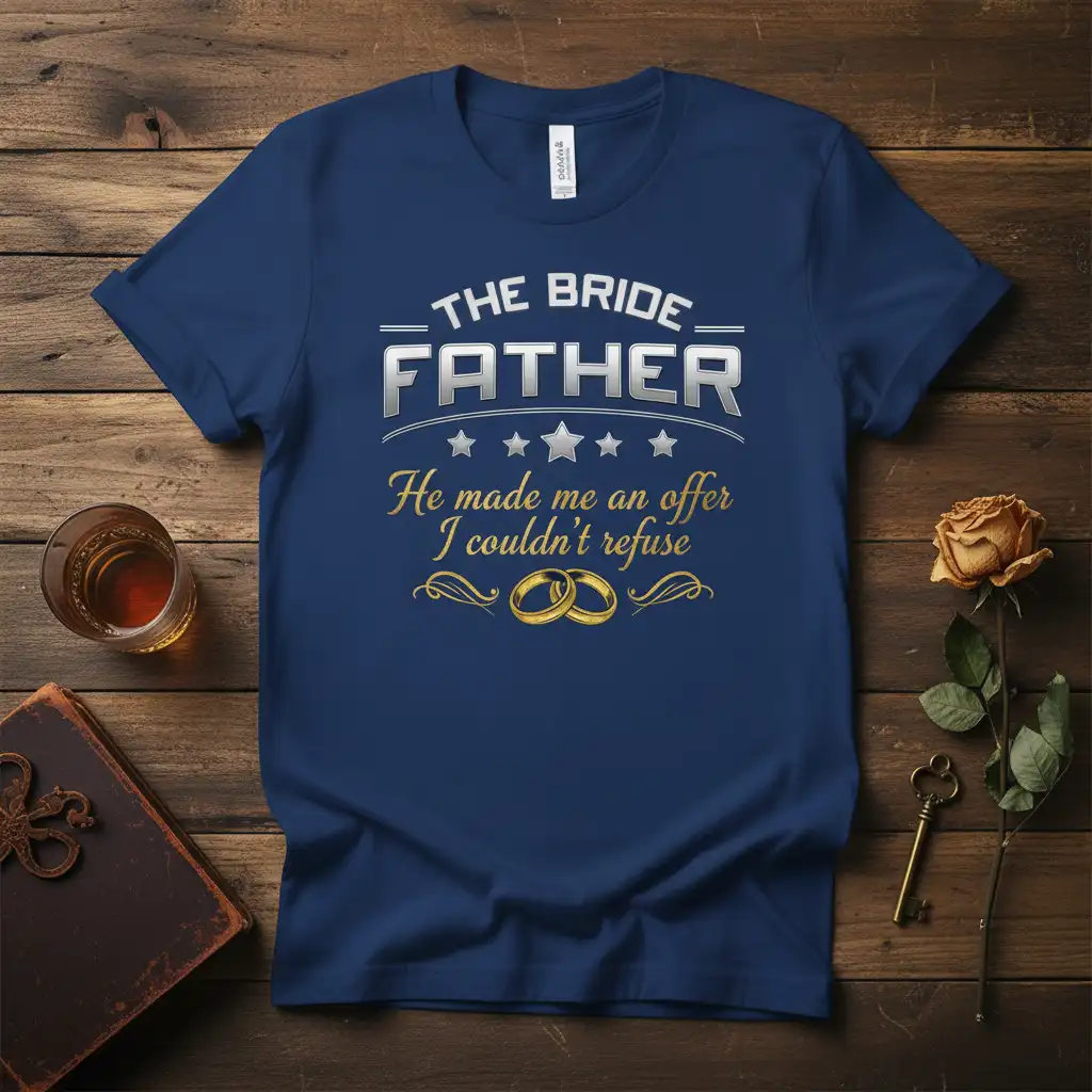 THE BRIDE FATHER He quote printed with creative illustration on quality cotton blend t-shirt design