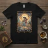 The Cat Lady tarot card t-shirt design with a woman surrounded by cats and celestial elements