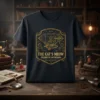 The Cat's Meow Steampunk Inventions t-shirt design featuring a golden outline of a blimp with gears and the text "The