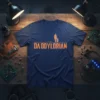 The DaddyLorian t-shirt with orange text and father-son silhouette graphic