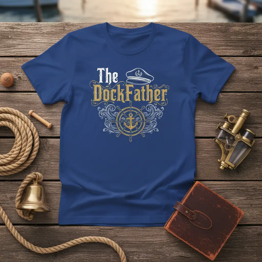 The DockFather nautical design featuring anchor, ship wheel, and captain's hat graphic
