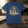 The Dogfather T-Shirt featuring a regal German Shepherd wearing a crown within an ornate golden frame