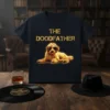 The Doodfather t-shirt design featuring text and a cool doodle dog wearing sunglasses