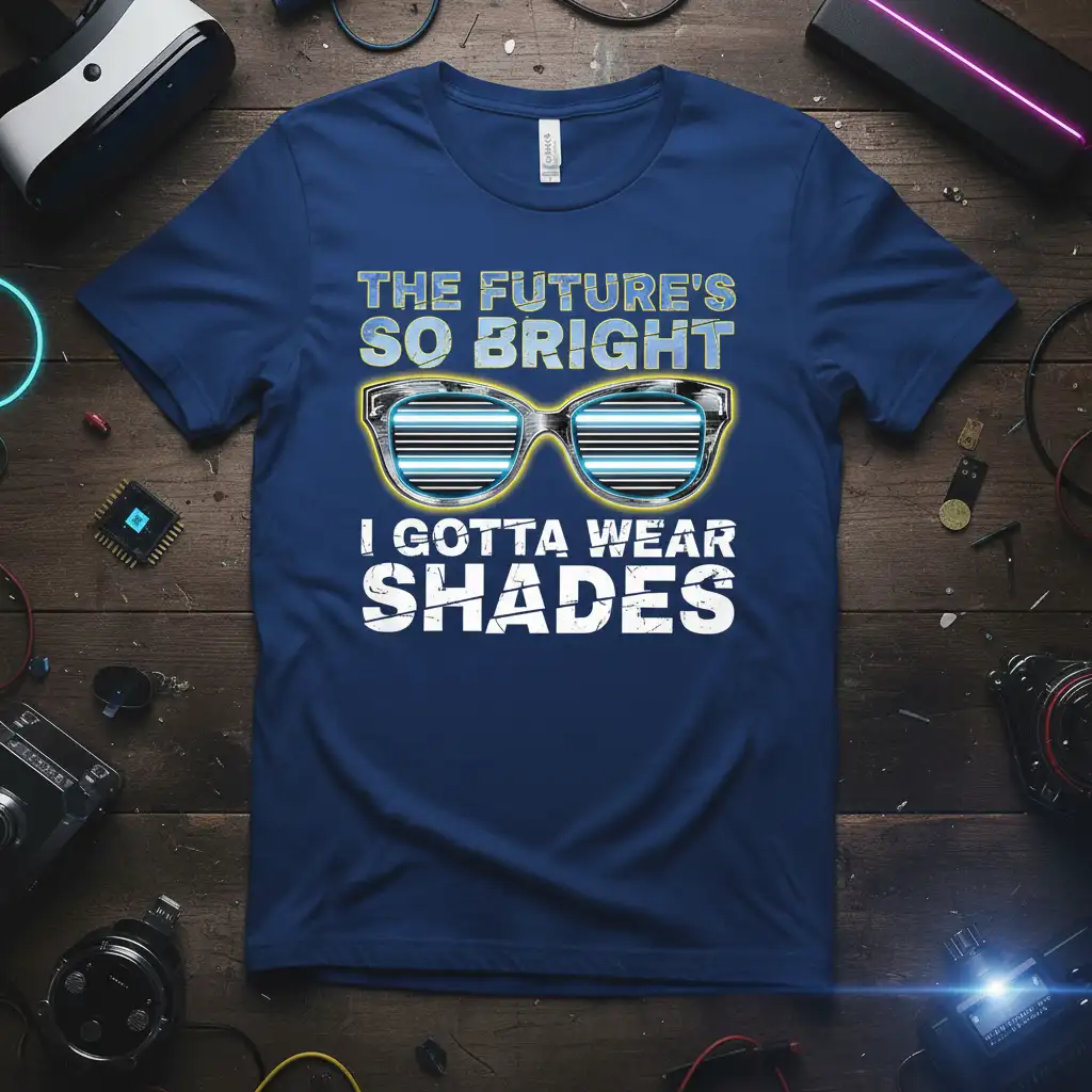 The Future's So Bright I Gotta Wear Shades quote t-shirt with graphic sunglasses