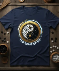 The Game Of Go t-shirt design with a circular yin-yang symbol made of black and white stones