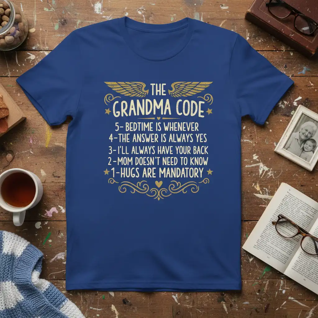 THE GRANDMA CODE 5- quote printed with bold typography on quality cotton blend t-shirt design