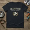Great Dane t-shirt with "THE GREAT DANE Gentle Giant, Loyal Heart" text and dog portrait in laurel wreath