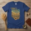 The Great State of Kansas t-shirt design featuring state outline, sunflowers, and wheat fields